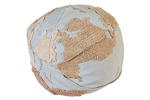 Lorena Canals USA Pouffe World Map, Light Blue, Natural, Linen, Beige, Grey, 1' 5" x Ø1' 8"