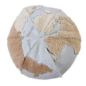 Lorena Canals USA Pouffe World Map, Light Blue, Natural, Linen, Beige, Grey, 1' 5" x Ø1' 8"