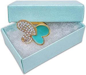 thedisplayguys 100-pack #21 cotton filled cardboard paper jewelry box gift case – pearl teal (2 5/8″ x 1 5/8″ x 1″)