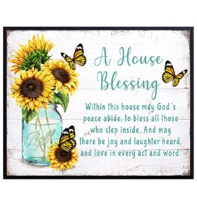 house blessing – religious housewarming gifts for women – christian wall art – rustic country sunflower butterfly wall decor – blessed wall art – inspirational wall decor – bible verses wall decor
