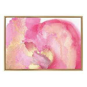 kate and laurel x mentoring positives collaboration pink golden hour framed canvas wall art, 23×33, gold, feminine abstract art print for wall