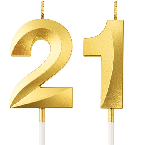 BBTO 21st Birthday Candles Cake Numeral Candles Happy Birthday Cake Topper Decoration for Birthday Party Wedding Anniversary Celebration Supplies (Gold)