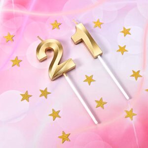 BBTO 21st Birthday Candles Cake Numeral Candles Happy Birthday Cake Topper Decoration for Birthday Party Wedding Anniversary Celebration Supplies (Gold)