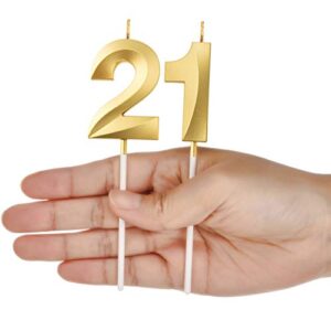 BBTO 21st Birthday Candles Cake Numeral Candles Happy Birthday Cake Topper Decoration for Birthday Party Wedding Anniversary Celebration Supplies (Gold)