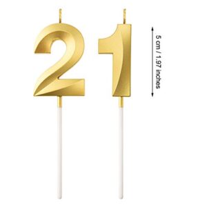 BBTO 21st Birthday Candles Cake Numeral Candles Happy Birthday Cake Topper Decoration for Birthday Party Wedding Anniversary Celebration Supplies (Gold)