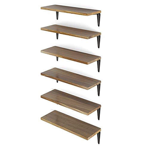 You Have Space Flota Floating Shelves, 17" Book Shelves & Storage Shelves for Living Room Decor, Bathroom, Kitchen, Kids Room Burnt Finish Set of 6