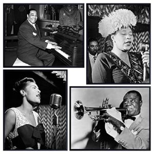 african american musicians vintage photo set – billie holiday, ella fitzgerald, duke ellington, satchmo, louis armstrong – black history wall art decor gift – famous jazz music musicians pictures