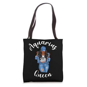 streetwise aquarius black queen afro january zodiac birthday tote bag