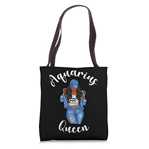 Streetwise Aquarius Black Queen Afro January Zodiac Birthday Tote Bag