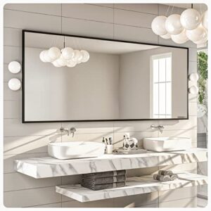 eviva black mirror for bathroom vanity mirror & living spaces – long mirrors for bedroom & edge sealing technology – black bathroom mirror with hd glass – bathroom mirrors for wall – 72″ x 30″