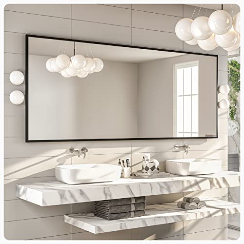 Eviva Black Mirror for Bathroom Vanity Mirror & Living Spaces - Long Mirrors for Bedroom & Edge Sealing Technology - Black Bathroom Mirror with HD Glass - Bathroom Mirrors for Wall - 72" x 30"