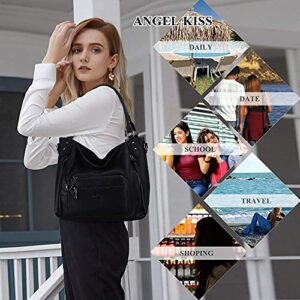 Angelkiss Hobo Shoulder Bags for Women Large Faux Leather Crossbody Purses with Wallet Clutch 2pcs Set