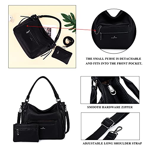 Angelkiss Hobo Shoulder Bags for Women Large Faux Leather Crossbody Purses with Wallet Clutch 2pcs Set