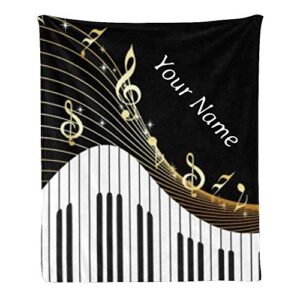 custom blanket with name text,personalized music treble clef super soft fleece throw blanket for couch sofa bed (50 x 60 inches)