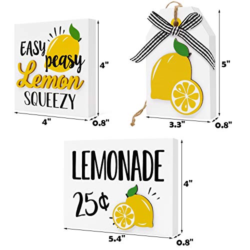 Lemon Wooden Tiered Tray Decor Fresh Lemonade 25 ￠ Easy Peasy Lemon Squeezy Summer Buffalo Plaid Farmhouse Stand Rustic Kitchen Signs Set Of 3