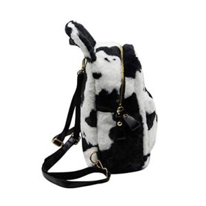 Women Faux Fur Backpack Cute Ear Cow Print Satchel Shoulder Bag Purse Fluffy Plush Fashion Casual Daypack