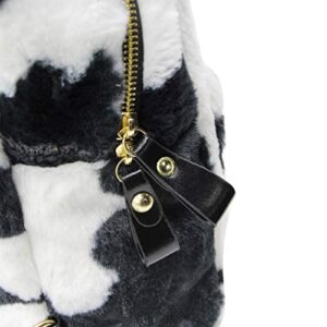 Women Faux Fur Backpack Cute Ear Cow Print Satchel Shoulder Bag Purse Fluffy Plush Fashion Casual Daypack