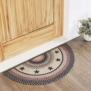 vhc brands colonial star accent rug with pvc pad, jute blend, half circle, tan black red star, 16.5×33
