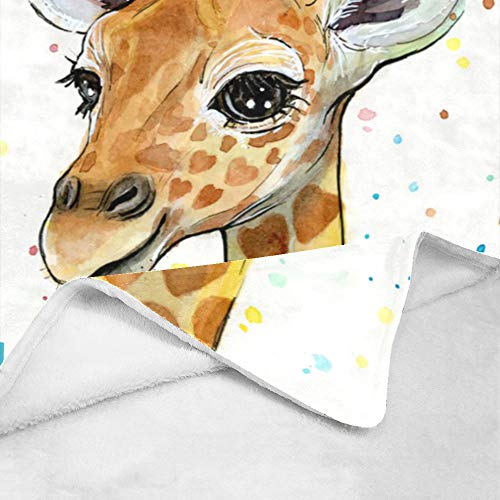 Custom Blanket with Name Text,Personalized Watercolor Giraffe Super Soft Fleece Throw Blanket for Couch Sofa Bed (50 X 60 inches)