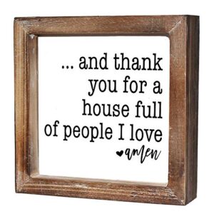 macvad rustic torched wood small box sign for home decor,freestanding thank you sign for kitchen,square wood block sign table decor,6″ x 6″ x 1.57″