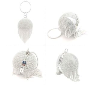 LUI SUI Women Round Ball Dazzling Crystal Evening Handbags Rhinestone Tassel Handle Purse Bags Wedding Shoulder Handbags