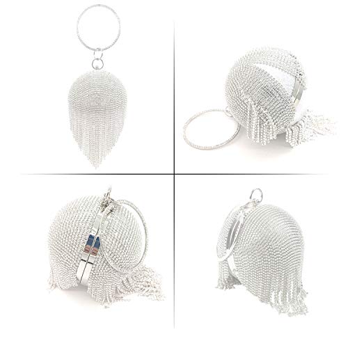 LUI SUI Women Round Ball Dazzling Crystal Evening Handbags Rhinestone Tassel Handle Purse Bags Wedding Shoulder Handbags