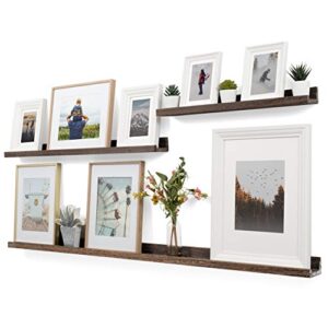 rustic state ted narrow wall mount wood picture ledge photo display floating shelf for living room kitchen bedroom bathroom – set of 3 with varity sizes 60 & 36 & 24 inch – burnt brown