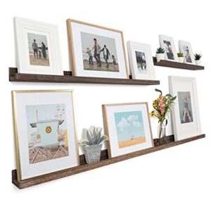 Rustic State Ted Narrow Wall Mount Wood Picture Ledge Photo Display Floating Shelf for Living Room Kitchen Bedroom Bathroom - Set of 3 with Varity Sizes 60 & 36 & 24 Inch - Burnt Brown