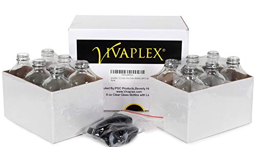 Vivaplex, 12, Clear, 8 oz Glass Bottles, with Lids