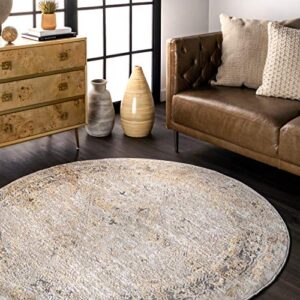 nuloom shaunte vintage speckled area rug, 8′ round, gold