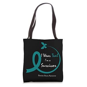 cute ovarian cancer survivor gifts teal butterfly awareness tote bag