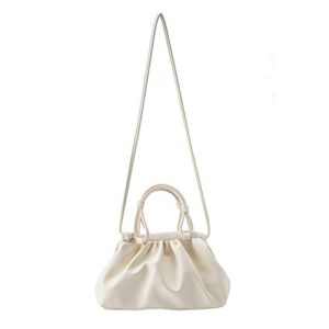 Women's Cloud Pouch Bag Dumpling Crossbody - Soft Leather Fashion Ruched Handbag Small Top-handle Shoulder Bags(White)