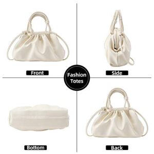 Women's Cloud Pouch Bag Dumpling Crossbody - Soft Leather Fashion Ruched Handbag Small Top-handle Shoulder Bags(White)