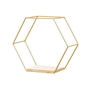 rendeyuan hexagonal iron stand small pot wall shelving holder home shelf storage holder decorative shelves floating shelves – gold – 24×9.5×20.5cm