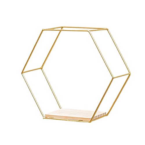 Rendeyuan Hexagonal Iron Stand Small Pot Wall Shelving Holder Home Shelf Storage Holder Decorative Shelves Floating Shelves - Gold - 24x9.5x20.5cm