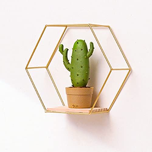 Rendeyuan Hexagonal Iron Stand Small Pot Wall Shelving Holder Home Shelf Storage Holder Decorative Shelves Floating Shelves - Gold - 24x9.5x20.5cm