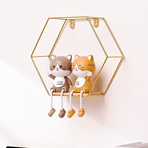 Rendeyuan Hexagonal Iron Stand Small Pot Wall Shelving Holder Home Shelf Storage Holder Decorative Shelves Floating Shelves - Gold - 24x9.5x20.5cm