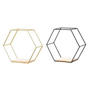 Rendeyuan Hexagonal Iron Stand Small Pot Wall Shelving Holder Home Shelf Storage Holder Decorative Shelves Floating Shelves - Gold - 24x9.5x20.5cm