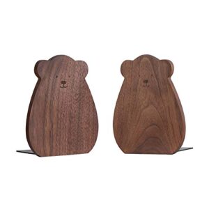 Muso Wood Bookends for Shelves, Decorative Book Ends for Children, Non-Skip Wooden Bookends for Office/Home/School (Walnut 1 Pair)