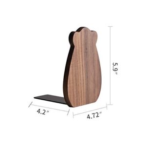 Muso Wood Bookends for Shelves, Decorative Book Ends for Children, Non-Skip Wooden Bookends for Office/Home/School (Walnut 1 Pair)