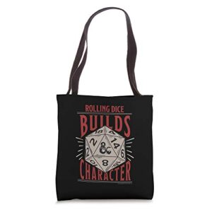 dungeons & dragons rolling dice builds character tote bag