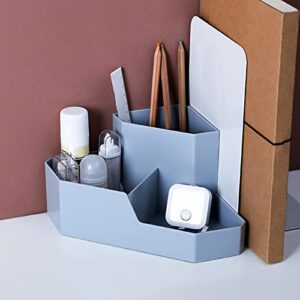 Chicmine Storage Box Plastic Desktop Corner Makeup Storage Organizer Desktop Eyeliner Holder Household Storage Container Grey+Blue