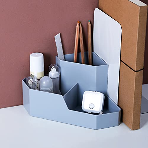 Chicmine Storage Box Plastic Desktop Corner Makeup Storage Organizer Desktop Eyeliner Holder Household Storage Container Grey+Blue