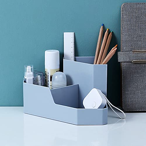 Chicmine Storage Box Plastic Desktop Corner Makeup Storage Organizer Desktop Eyeliner Holder Household Storage Container Grey+Blue