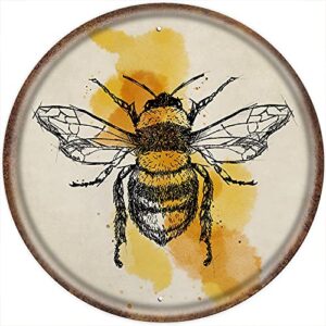 dreacoss bee vintage style round tin sign honey bumblebee metal tin sign interesting bee painting aluminum sign wall decorative for cafe bar pub club man cave farmhouse garden home decor 12×12 inch