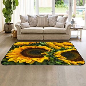 large area rugs 4′ x 6′ modern throw carpet floor cover nursery rugs for children/kids, close-up sunflowers, indoor/outdoor rugs for living room/bedroom floral field green leaves