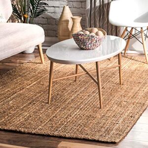 nuloom ashli handwoven solid jute area rug, 6′ square, natural