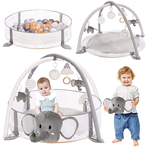 5-in-1 XL Large Baby Gym & Ball Pit, Play Mat & Play Gym, Combination Baby Activity Gym for Sensory Exploration and Motor Skill Development from Baby to Toddler, Balls are not Included