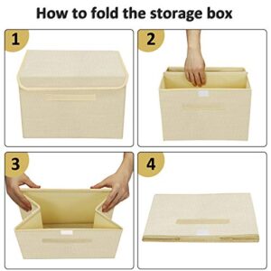 Erebus Large Collapsible Storage Bins with Lids,Foldable Fabric Storage Box with Handles,Sturdy Storage Basket for Clothes,Toys, Books, Storage Organizer for Shelves [4-Pack] (Beige)