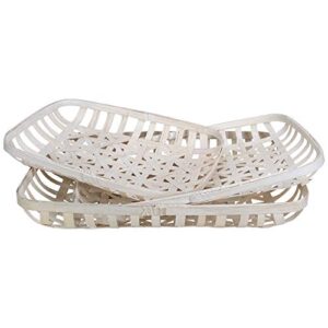 set of 3 white rectangular lattice tobacco table top baskets